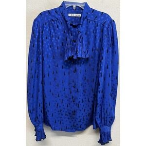 VTG 80's David Hayes Size 8/ M 100% Silk Tie Blouse Shirt Pearl Button Blue